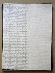 1986, 400×300 mm, tuš, papír, obouruční realizace maminčiných posledních vět, sig.
