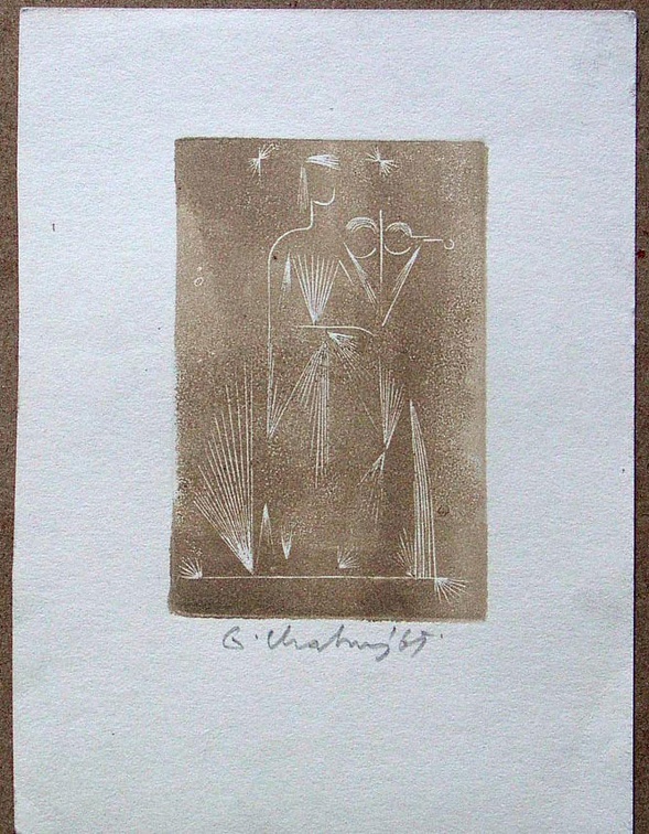 1961, 90×60 mm, lept, tiskařská barva, papír, sig.