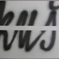 1978, 360×670 mm, sprej, prořezávaný papír, sig., líc