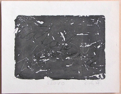 1976, 120×180 mm, reliefní tisk, barva, tužka, pastelka, papír, sig.