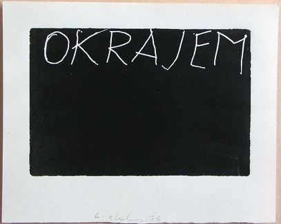 1976, 120×180 mm, reliefní tisk, barva, papír, Okrajem, sig.