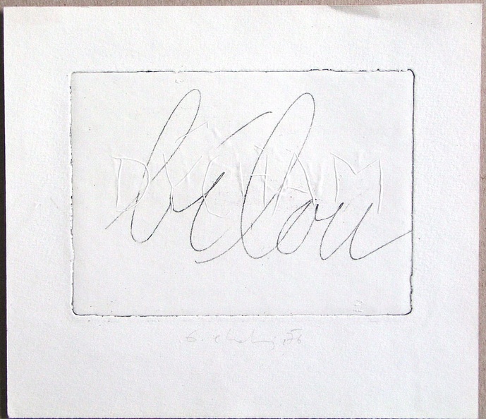 1976, 140×210 mm, reliefní tisk, tužka, papír, Dýchám, sig.