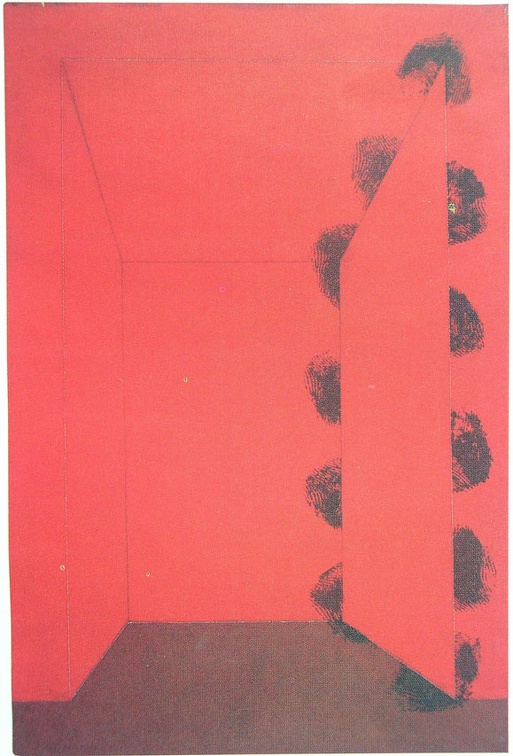 1973, 108,5×72,5 cm, plátno, akryl, razítko, Stopy v prostoru II, sig., Česká pojišťovna