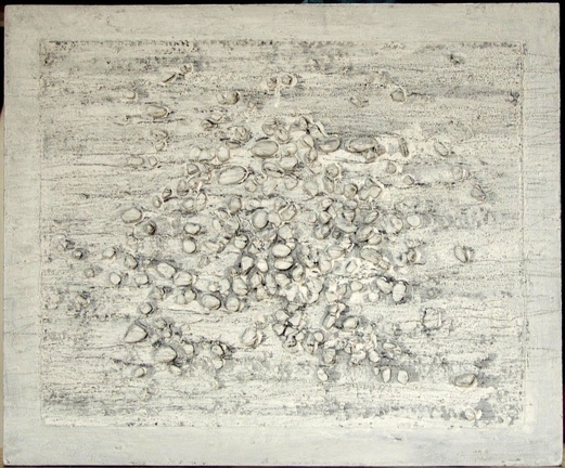 1992, 2005, 52,5×64,5 cm, sololit, kameny, akryl, tužka, písek, sig.
