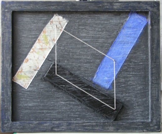 1992, 2007, 53,5×64,5 cm, parkety, sololit, akryl, tužka, provázek, sig.