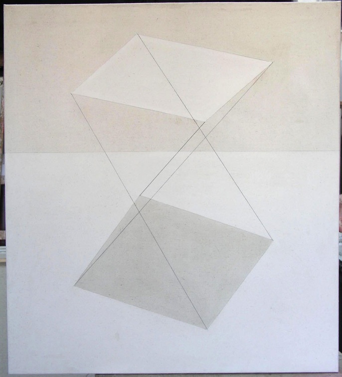 1974, 1996, 100×90 cm, plátno, akryl, tužka, Krychle, sig.
