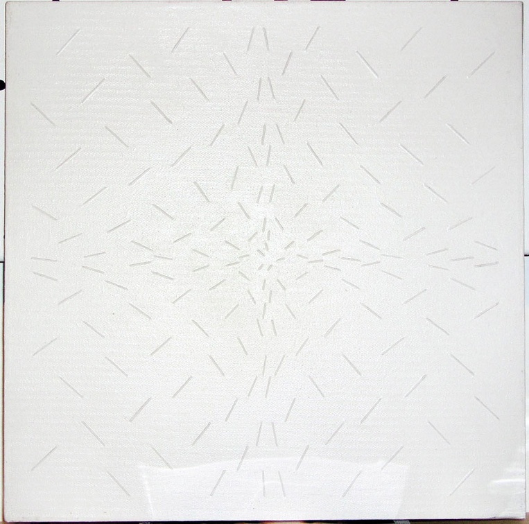 1969, 45×45 cm, plátno, provázky, akryl, sig., soukr. sb. 19
