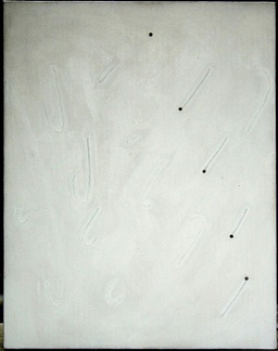 1969, 49×38 cm, plátno, provázky, perforace, akryl, sig.