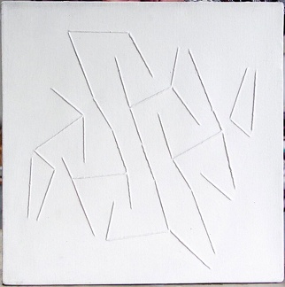 1970, 32,5×32,5 cm, plátno, akryl, provázky, sig.