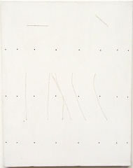1970, 50×38 cm, plátno, perforace, provázky, akryl, sig., soukr. sb. 27