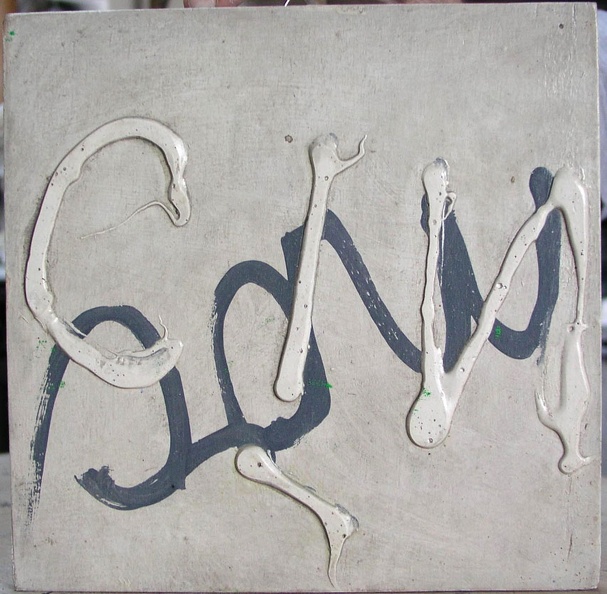 1975, 22,5×22,5 cm, dřevo, akronex, akryl, Cín-noc, sig.