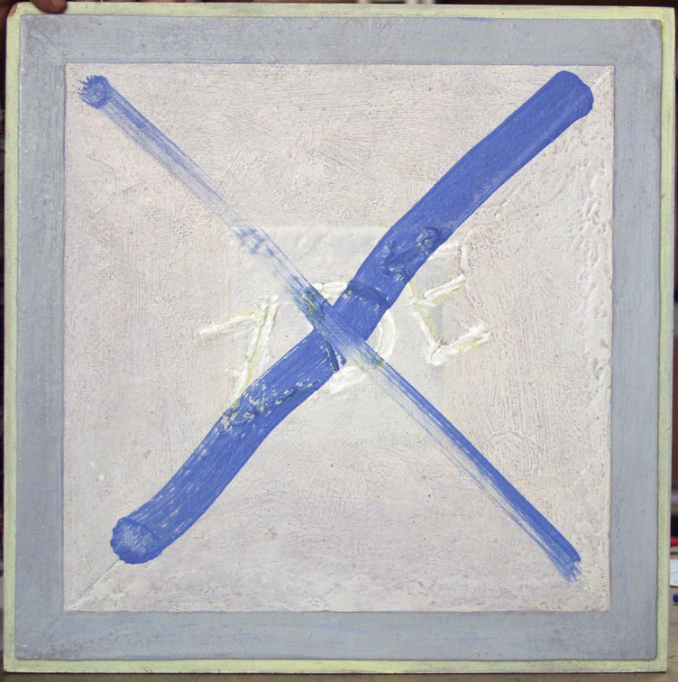 1976, 36×36 cm, akronex, sololit, akryl, dřevotříska, Zde, sig. MG Brno