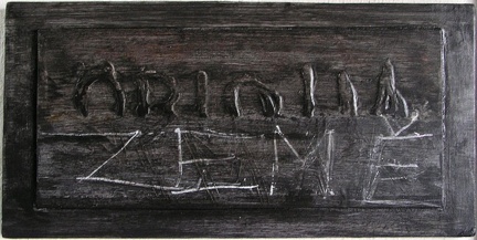 1976, 2005, 21×46 cm, akronex, sololit, akryl, dřevotříska, Obloha-země, sig.