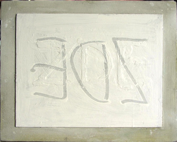 1977, 2002, 34×42,5 cm, akronex, sololit, akryl, dřevotříska, Zde, sig.