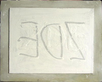 1977, 2002, 34×42,5 cm, akronex, sololit, akryl, dřevotříska, Zde, sig.
