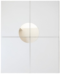 1997, 130×108 cm, deska, akryl, zrcadlo, Dělený kruh, sig.