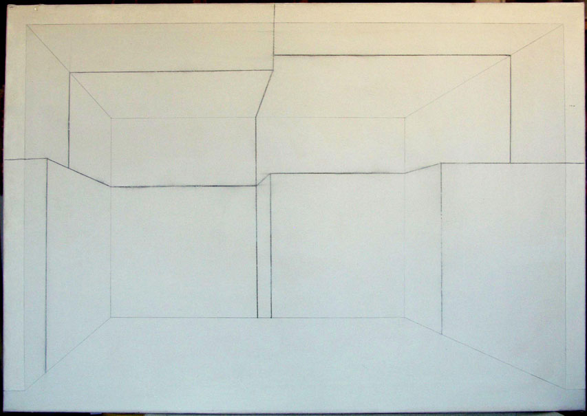1972, 1996, 57×81,5 cm, akryl, tužka, plátno, Korelace prostoru, sig., soukr. sb.