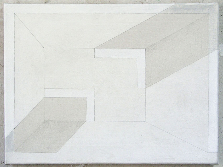 1972, 1996, 35×47 cm , plátno, akryl, tužka, Korelace prostoru, sig., sbírka J.Valocha NG Praha, O 18265 (kopie)