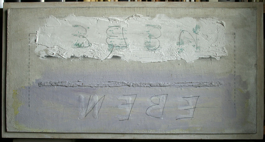1976, 23×45 cm, akronex, sololit, akryl, dřevotříska, tužka, Nebe-eben, sig., soukr. sb. 160