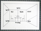 1972, 150×210 mm, ofset, fix, akryl, papír, Projekty pro malíře pokojů B, sig.
