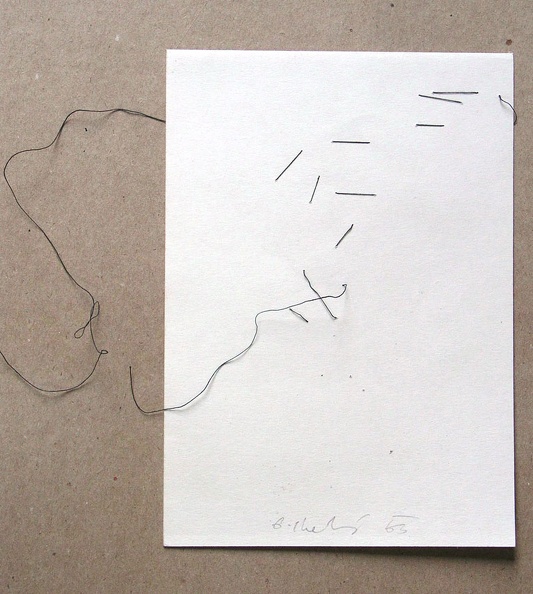 1963, 210×120 mm, koláž, niť, papír, sig.