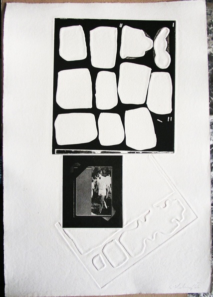 1966, 600×420 mm, reliéfní tisk, tiskařská barva, papír, kolážová grafika, sig. MG Brno