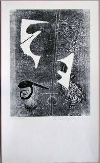 1964, 310×230 mm, kolážová grafika, tiskařská barva, papír,  sig.