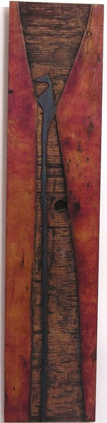 1963, 88,5×19 cm, dřevořez, překližka, Vertikála, nesig., soukr. sb. 138