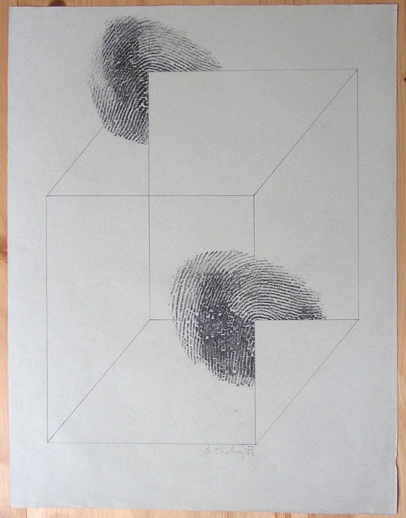 1973, 630×490 mm, frotáž, tužka, papír, sig.