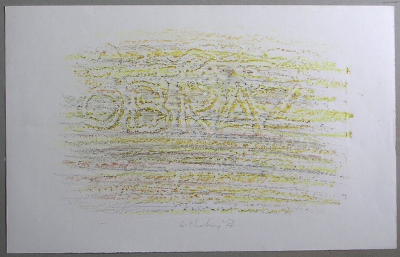 1977, 270×430 mm, frotáž, tužka, pastel, papír, sig.