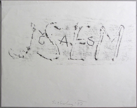 1977, 290×420 mm, frotáž, tužka, papír, sig.