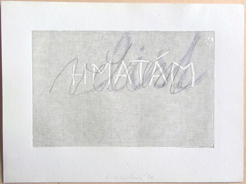 1976, 140×210 mm, reliefní tisk, barva, tužka, papír, Hmatám, sig.