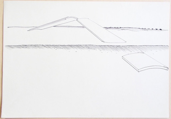 1973, 295×420 mm, tuš, papír, Projekt plastiky země - vzduch, sig.