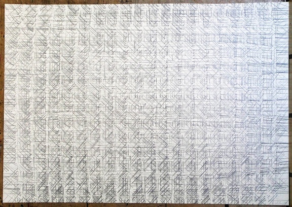 1985, 590×840 mm, tužka, papír, Kresba s překážkami, sig., soukr. sb. 12