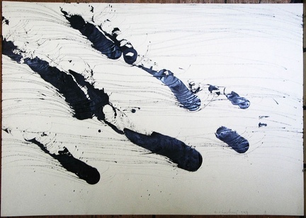1993, 620×880 mm, tužka, akryl, papír, Kresba s překážkami, sig.