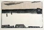 1957, 240×370 mm, dřevořez, koláž, papír, Polské pobřeží, sig.
