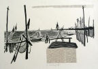 1957, 240×370 mm, dřevořez, koláž, papír, Polské pobřeží, sig.