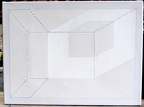 1996, 35×47 cm, plátno, tužka, akryl, perforace, Korelace prostoru, sig.
