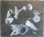 1991, 54×65 cm, sololit, akryl, kov, tužka, Černá překážka, sig., soukr. sb. 12