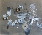 1991, 54×65 cm, sololit, akryl, kov, tužka, Černá překážka, sig.
