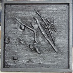 1992, 44,5×44,5 cm, větve, akryl, sololit, kameny, tužka, sig.