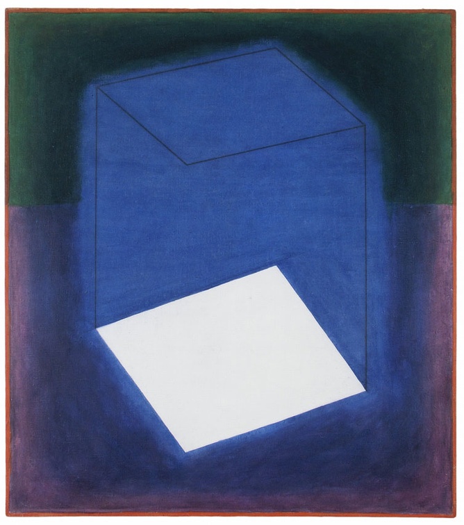 1974, 1996, 100×90 cm, plátno, akryl, tužka, Zelená krychle, sig., soukr. sb. 40