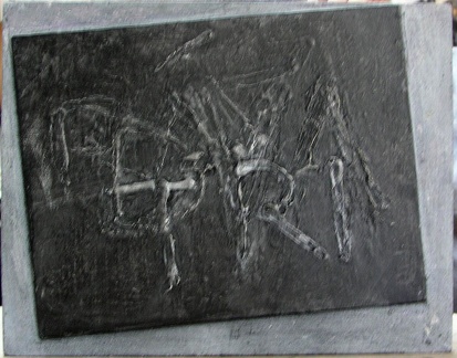 1976, 32×41,5 cm, dřevotříska, překližka, akryl, akronex, Raz dva tři, sig.