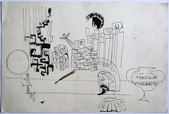 1967, 250×370 mm, perokresba, tuš, papír, J. Berg: Odysseův návrat (návrhy k TV inscenaci), sig.