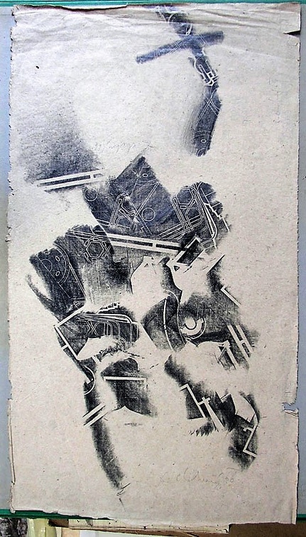 1966, 630×350 mm, frotáž grafitem, papír, sig.