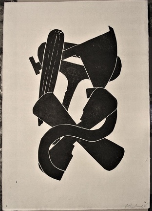 1966, 470×300 mm, reliéfní tisk, tiskařská barva, papír, kolážová grafika, sig.