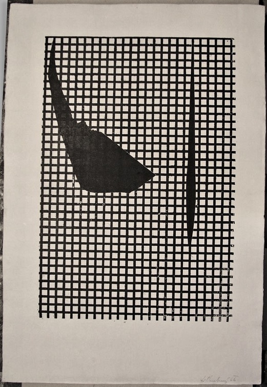 1966, 610×420 mm, reliéfní tisk, tiskařská barva, papír, kolážová grafika, sig.