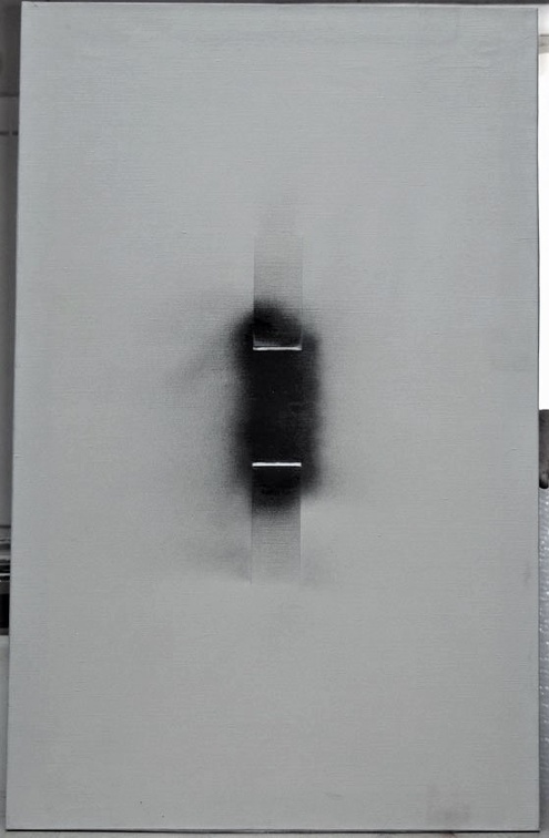 1980-89, 95×60,5 cm, šeps, prořezávané plátno, sprej, sig. 