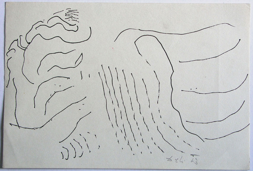 1963, 140×210 mm, tuš, akvarel, papír, sig.