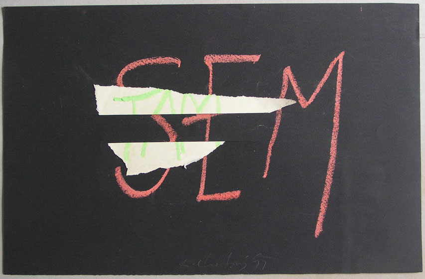 1977, 275×490 mm, koláž, tužka, pastelka, prořezávaný papír, sig., soukr. sb. 12